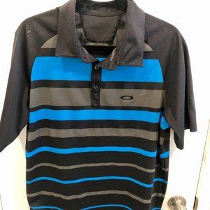 Oakley Polo shirt black and blue stripes size L